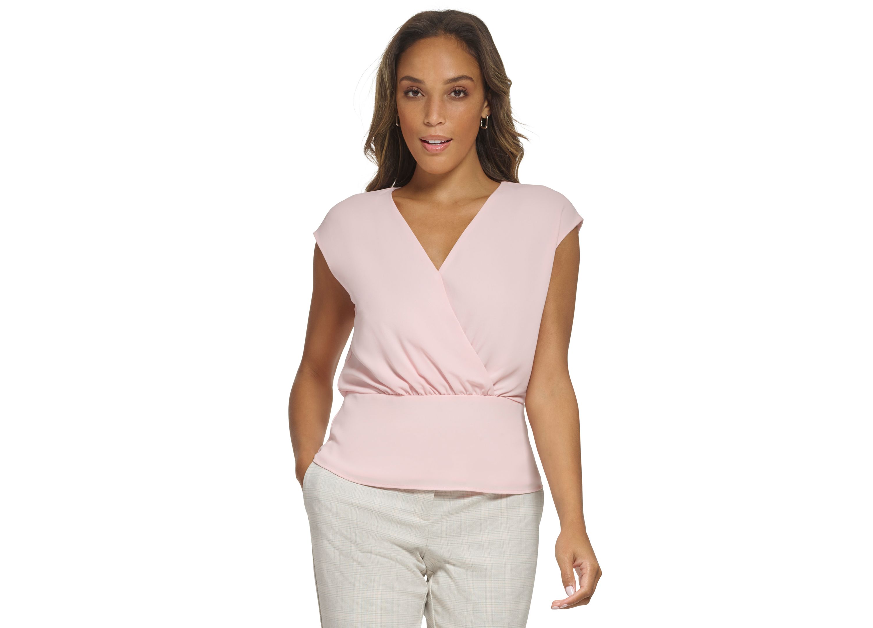 Women's Cap-Sleeve V-Neck Peplum Top Petal L